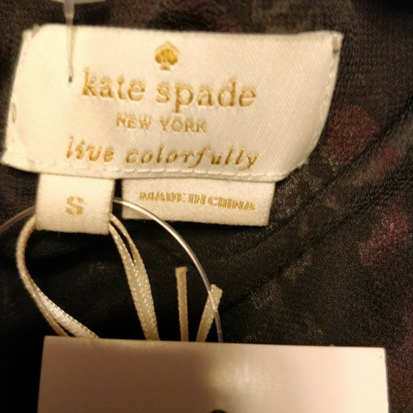 NWT278 KATE SPADE New York Size S Tapestry Chiffon 100% Silk Lined Ruffle Blouse - Picture 5 of 7